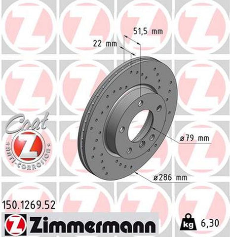 Discos ventilados perforados Zimmermann para BMW E46 286X22MM